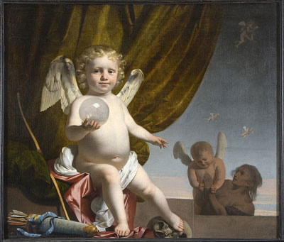 Laatste kans om Amor te zien! De liefdesgod Amor, ook wel Cupido genoemd, met een glazen bol, geschilderd door Caesar van Everdingen. 